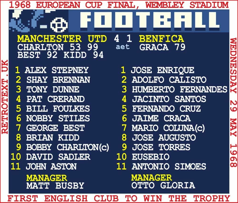 1968 European Cup Final (Man Utd) Retrotext T-Shirt - White - Image 2